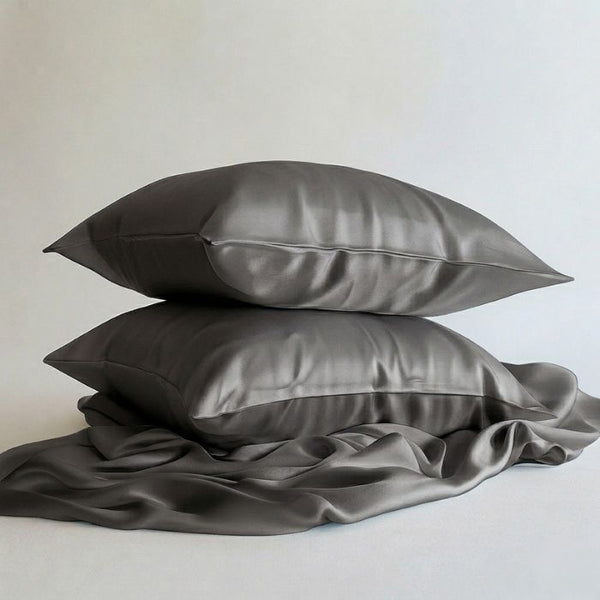Sillo charcoal grey silk pillowcase for curly hair 2 pack 22 momme mulberry silk frizz free