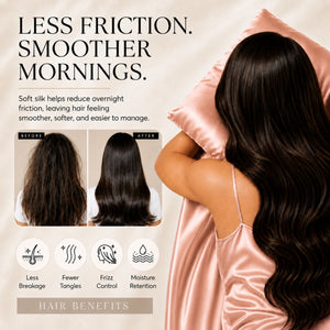 Sillo Rose Pink Silk Pillowcase , Less Friction. Smoother Mornings. Soft silk helps reduce overnight friction leaving hair smoother, softer and easier to manage. Benefits: Less Breakage, Fewer Tangles, Frizz Control, Moisture Retention.