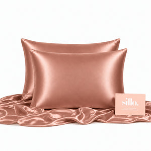 Sillo Rose Pink Silk Pillowcase 2 Pack  Includes 2 Silk Pillowcases and Sillo Care Washbag, Anti-Acne, 22-Momme Grade 6A Organic Mulberry Silk Woven with Silver Ions, Reduces Hair Frizz and Breakage