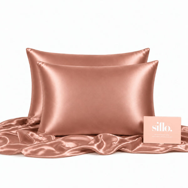 Sillo Rose Pink Silk Pillowcase 2 Pack  Includes 2 Silk Pillowcases and Sillo Care Washbag, Anti-Acne, 22-Momme Grade 6A Organic Mulberry Silk Woven with Silver Ions, Reduces Hair Frizz and Breakage
