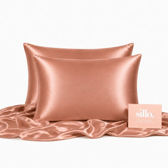 Sillo Rose Pink Silk Pillowcase 2 Pack  Includes 2 Silk Pillowcases and Sillo Care Washbag, Anti-Acne, 22-Momme Grade 6A Organic Mulberry Silk Woven with Silver Ions, Reduces Hair Frizz and Breakage