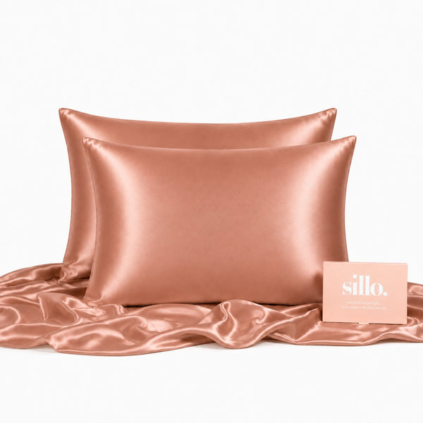 Sillo Rose Pink Silk Pillowcase 2 Pack  Includes 2 Silk Pillowcases and Sillo Care Washbag, Anti-Acne, 22-Momme Grade 6A Organic Mulberry Silk Woven with Silver Ions, Reduces Hair Frizz and Breakage