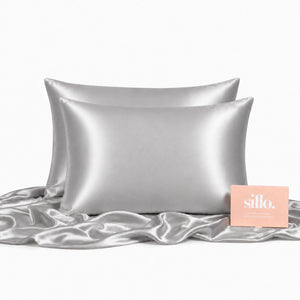 Sillo Silver Silk Pillowcase 2 Pack, 22-Momme Grade 6A Organic Mulberry Silk Woven with Silver Ions, Reduces Hair Frizz and Breakage, Anti-Acne, Includes 2 Silk Pillowcases and Sillo Care Washbag