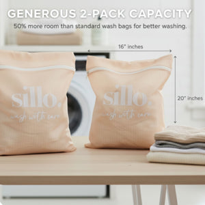 Sillo Care Delicate Laundry Washbags 2 Pack mesh laundry bags for delicates with spacious 16x20 inch size for washing lingerie bras baby clothes socks sweaters and activewear designed to prevent stretching tangling and fabric damage.