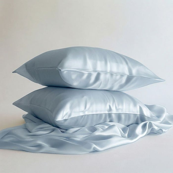 Sillo haze blue silk pillowcase for sensitive skin 2 pack 22 momme mulberry silk frizz free