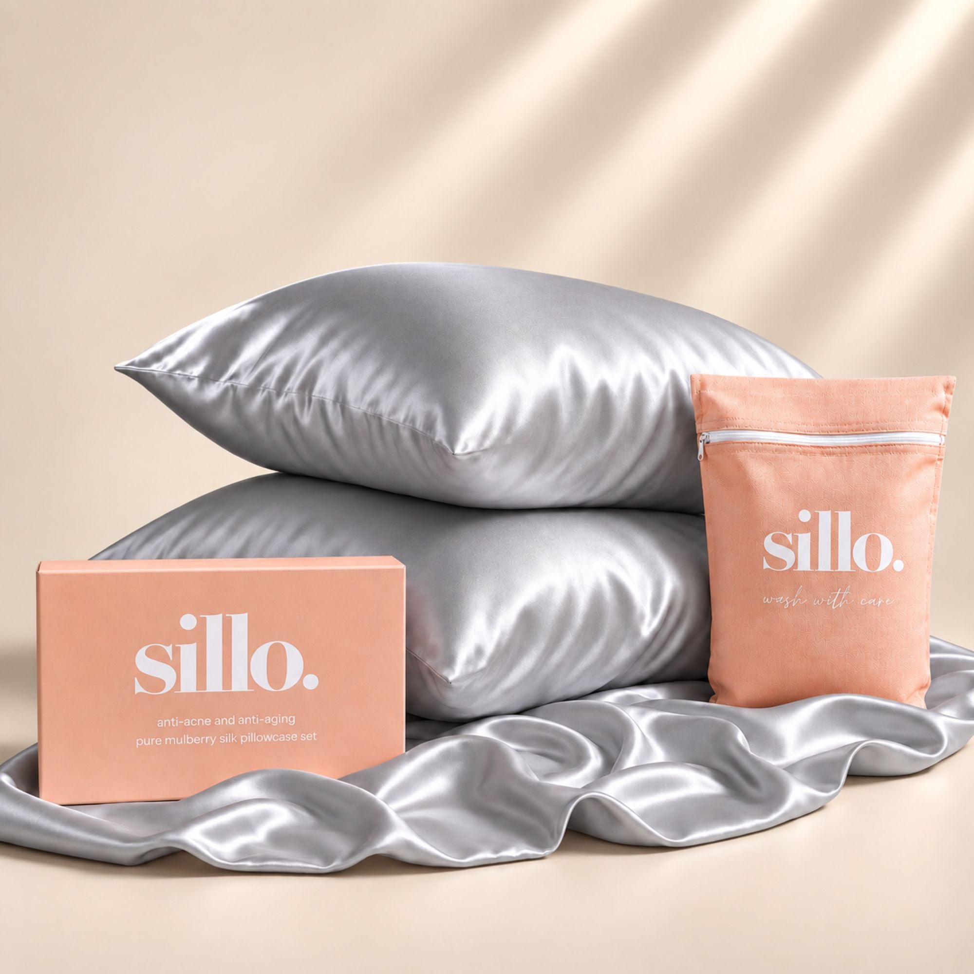 Silver Silk Pillowcase for Acne-Prone Skin and Hair