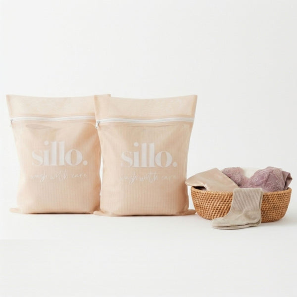 Sillo Care Delicate Laundry Mesh Washbags 2 Pack  mesh laundry bags for delicates with zipper closure protecting lingerie, bras, baby clothes, socks, and activewear. 
