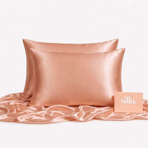 Sillo Rose Pink Silk Pillowcase 2 Pack — Includes 2 Silk Pillowcases and Sillo Care Washbag, Anti-Acne, 22-Momme Grade 6A Organic Mulberry Silk Woven with Silver Ions, Reduces Hair Frizz and Breakage
